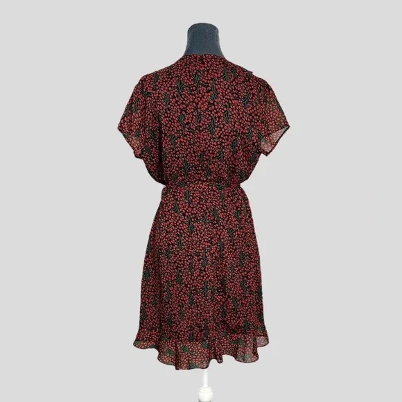 Bardot goth coquette cherry fruit print mini red & black ruffle party dress 12 - Picture 3 of 8